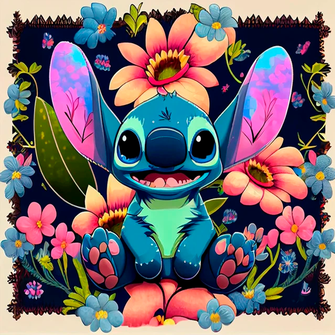 Aventura Floral de Stitch 30x30 Pintura Diamante